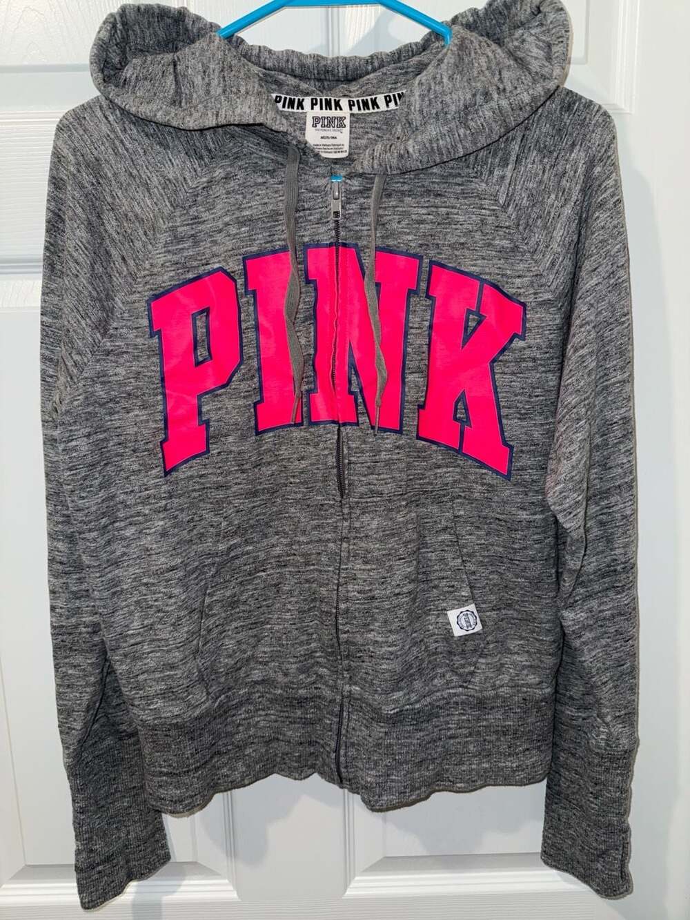 Victoria's Secret PINK Gray Marled Full-Zip Logo Hoodie
